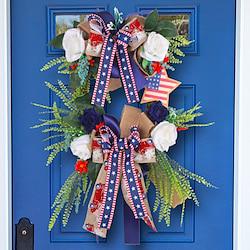 American Independence Day Wreath Door Hanger: Festive Window Decoration with Butterfly Bow Vine Hoop Ornament for Fourth of July Lightinthebox