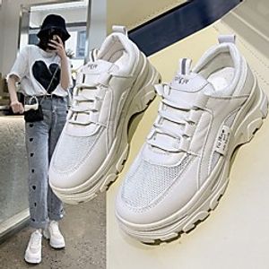 Women's Trainers Athletic Shoes Dad Shoes Wedge Heel Round Toe PU Lace-up Solid Colored White Beige miniinthebox