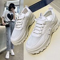 Women's Trainers Athletic Shoes Dad Shoes Wedge Heel Round Toe PU Lace-up Solid Colored White Beige miniinthebox - thumbnail
