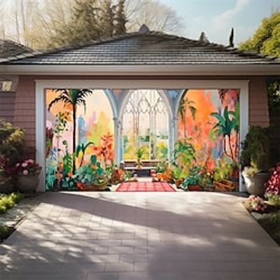 Flower Garden Outdoor Garage Door Cover Banner Beautiful Large Backdrop Decoration for Outdoor Garage Door Home Wall Decorations Event Party Parade Lightinthebox