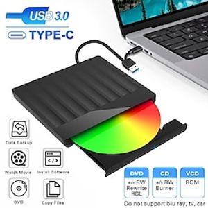 External CD DVD Drive USB 3.0 Type-C CD Burner Free Drive Optical Disk Drive External Optical Drive for Computer Tablet Desktop Lightinthebox