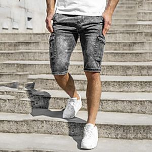 Men's Shorts Jeans Pants Solid Color Dark Gray miniinthebox