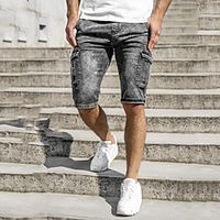 Men's Shorts Jeans Pants Solid Color Dark Gray miniinthebox - thumbnail