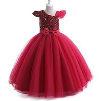 Kids Girls' Party Dress Solid Color Sequin Sleeveless Wedding Special Occasion Sequins Mesh Zipper Adorable Sweet Cotton Mesh Maxi Party Dress Summer Spring Fall 4-13 Years Red Purple Green Lightinthebox - thumbnail