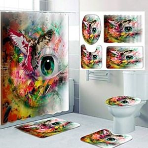 4Pcs Shower Curtain Set with Rug Toilet Lid Cover Sets with Non-Slip Rug Bath Mat for Bathroom,[Fantastic and Psychedelic Pattern,Waterproof Polyester Shower Curtain with 12 Hooks,Bathroom Decoration miniinthebox