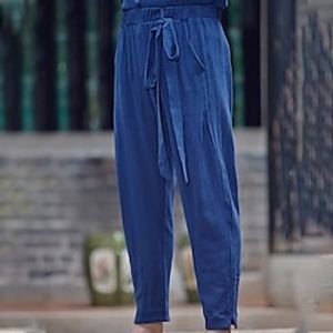 Men's Linen Pants Trousers Summer Pants Beach Pants Pocket Drawstring Elastic Waist Plain Comfort Outdoor Daily Going out Linen / Cotton Blend Streetwear Stylish Black Royal Blue Micro-elastic miniinthebox