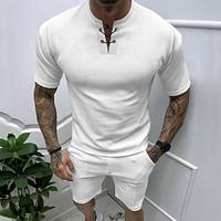 Men's T shirt Tee Waffle Shirt T-shirt Suits Tee Tee Top Plain Crew Neck Street Vacation Short Sleeve 2 Piece Clothing Apparel Fashion Designer Basic Lightinthebox