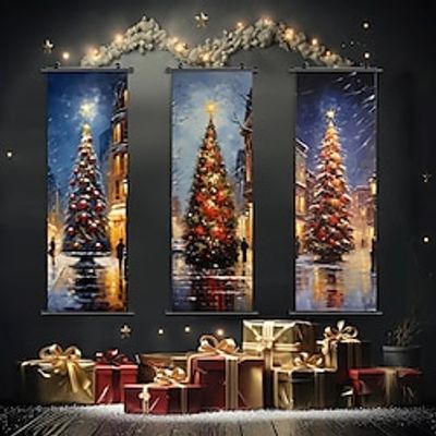 Scroll Paintings Christmas Trees Posters For Holiday Parties Print Rolled Canvas Prints - Holiday Modern Art Prints Lightinthebox
