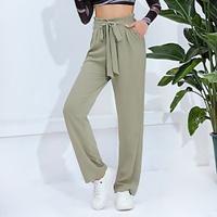 Women's Pants Trousers Normal 100% Polyester Solid Colored Green Trousers High Rise Full Length Casual Spring Fall Lightinthebox