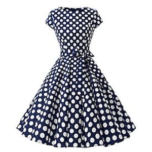Audrey Hepburn Polka Dots 1950s Cocktail Dress Vintage Dress Spring  Summer Dress Rockabilly Prom Dress Women's Adults' Costume Vintage Cosplay Homecoming Prom Short Sleeve Knee Length Dress Lightinthebox