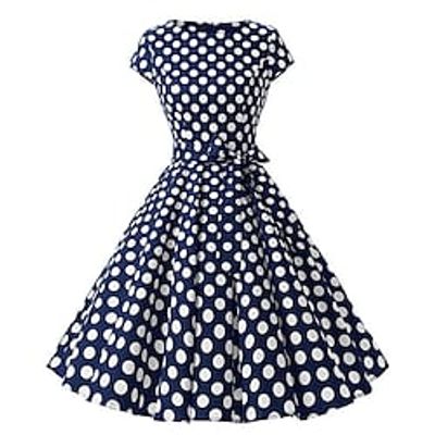 Audrey Hepburn Polka Dots 1950s Cocktail Dress Vintage Dress Spring  Summer Dress Rockabilly Prom Dress Women's Adults' Costume Vintage Cosplay Homecoming Prom Short Sleeve Knee Length Dress Lightinthebox