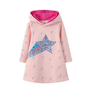 Kids Little Girls' Dress Graphic Sequin Shift Dress Print Blushing Pink Cotton Midi Long Sleeve Casual Sweet Dresses Fall Regular Fit 2-8 Years Lightinthebox