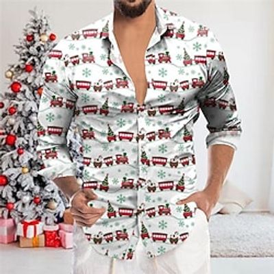 Elk Christmas Tree Casual Men's Shirt Christmas Daily Wear Going out Fall  Winter Turndown Long Sleeve White, Red, Burgundy S, M, L 4-Way Stretch Fabric Shirt Lightinthebox