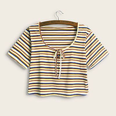 Women's Plus Size Tops T shirt Striped Lace up Print Short Sleeve Crewneck Streetwear Daily Going out Polyster Summer Rainbow miniinthebox