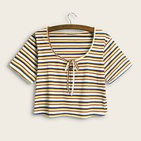 Women's Plus Size Tops T shirt Striped Lace up Print Short Sleeve Crewneck Streetwear Daily Going out Polyster Summer Rainbow miniinthebox - thumbnail