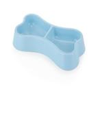 Pets Club Bone Shape Plastic Double Bowl Blue For Cat & Dog