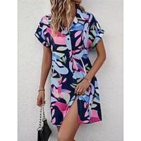 Women's Shirt Dress Casual Dress Mini Dress Date Vacation Polyester Modern Casual Shirt Collar Button Print Short Sleeve Summer Spring Loose Fit White Red Blue Floral Leaf S M L XL 2XL Lightinthebox