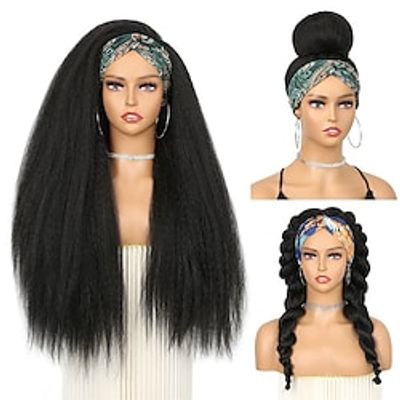 26 Inches Kinky Straight Headband Wig for Women Yaki Straight Wigs with Black Headband Kinky Afro Wigs For Black Women Lightinthebox