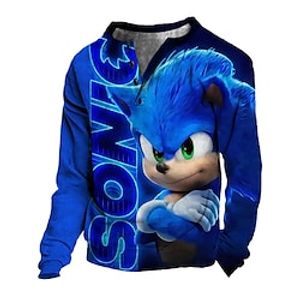 Kids Boys Sweatshirt Sonic Long Sleeve Cartoon Button V Neck Blue Royal Blue Navy Blue Children Tops Fall Winter Cute Casual 7-13 Years Lightinthebox