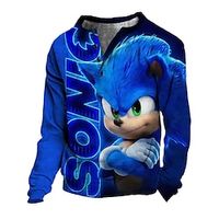 Kids Boys Sweatshirt Sonic Long Sleeve Cartoon Button V Neck Blue Royal Blue Navy Blue Children Tops Fall Winter Cute Casual 7-13 Years Lightinthebox - thumbnail