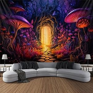 Blacklight Tapestry UV Reactive Glow in the Dark Mushroom Road Door Trippy Misty Nature Landscape Hanging Tapestry Wall Art Mural for Living Room Bedroom Lightinthebox