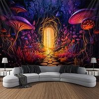 Blacklight Tapestry UV Reactive Glow in the Dark Mushroom Road Door Trippy Misty Nature Landscape Hanging Tapestry Wall Art Mural for Living Room Bedroom Lightinthebox - thumbnail