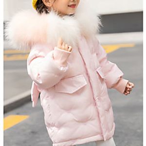 Kids Girls' Down  Cotton Padded Solid Colored Fur Trim Patchwork Active Regular Black Blue Purple miniinthebox