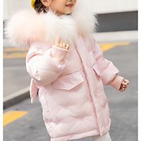 Kids Girls' Down  Cotton Padded Solid Colored Fur Trim Patchwork Active Regular Black Blue Purple miniinthebox - thumbnail