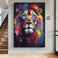 Large Lion Oil Painting on Canvas hand painted tiger Abstract Animal Canvas painting Wall Art Modern Impressionist Lion Artwork picture for Living Room bedroom wall home decor Lightinthebox