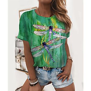 Women's Painting T shirt Graphic Print Round Neck Basic Tops Green miniinthebox