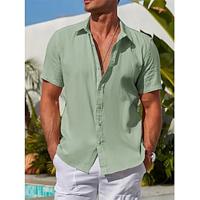 Men's Shirt Button Up Shirt Casual Shirt Summer Shirt Black Green khaki Short Sleeve Plain Collar Daily Vacation Clothing Apparel Fashion Casual Comfortable Lightinthebox