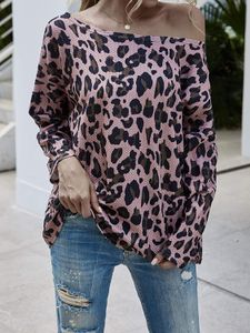 Pink Leopard One Shoulder Long Sleeves Tee