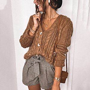 Women's Cardigan Knitted Solid Color Stylish Long Sleeve Sweater Cardigans V Neck Fall Brown miniinthebox