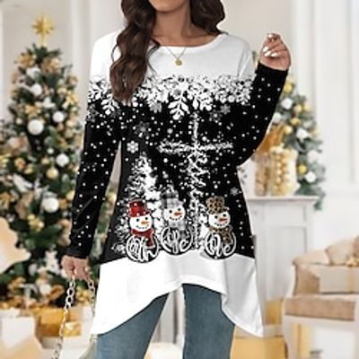 Women's T shirt Tee Christmas Shirt Snowman Snowflake Black Flowing tunic Print Long Sleeve Christmas Weekend Festival / Holiday Round Neck Regular Fit Spring Fall miniinthebox Women's T shirt Tee Christmas Shirt Snowman Snowflake Black Flowing tunic Print Long Sleeve Christmas Weekend Festival / Holiday Round Neck Regular Fit Spring Fall miniinthebox