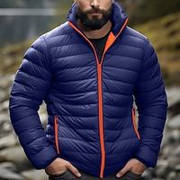Men's Winter Coat Winter Jacket Puffer Jacket Zipper Pocket Polyster Outdoor Date Casual Daily Regular Fashion Casual Windproof Warm Winter Plain Black Red Dark Blue Light Sky Blue Puffer Jacket miniinthebox - thumbnail