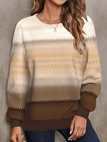 Women's Retro Imitation Sweater Gradient Print Christmas Holiday Round Neck Casual Sweatshirt