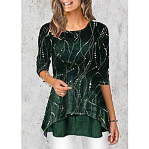 Women's Christmas Blouse Shirt Galaxy Print Round Neck Christmas Tops Blue Purple Wine miniinthebox