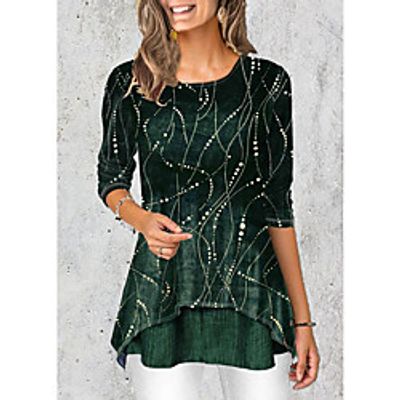 Women's Christmas Blouse Shirt Galaxy Print Round Neck Christmas Tops Blue Purple Wine miniinthebox