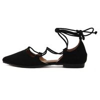 Big Size Black Suede Strappy Pointed Toe Flat Lace Up Shoes
