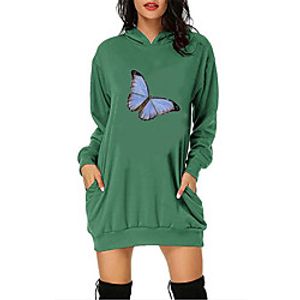 Women's A Line Dress Short Mini Dress Green White Black Red Long Sleeve Butterfly Animal Pocket Print Fall Winter Hooded Casual Christmas 2021 S M L XL XXL 3XL miniinthebox