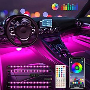 Interior Car Strip Lights 4PCS 48LEDs Keepsmile Car Accessories Led Lights APP Control with Remote Music Sync Color Change RGB Under Dash Car Lighting with Charger 12V 2A LED Lights for Voice Control miniinthebox
