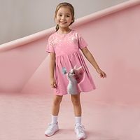 Girls' 3D Cat Dress Pink Short Sleeve 3D Print Summer Cute Sweet Kids 3-12 Years Casual Dress Knee-length Polyester Regular Fit Lightinthebox