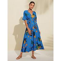 Sheers Print V Neck Midi Dress Lightinthebox