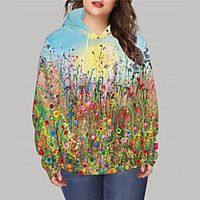 Women's Plus Size Tops Hoodie Sweatshirt Floral Graphic Print Long Sleeve V Neck Streetwear Fall Winter Blue Yellow Green Big Size XL XXL 3XL 4XL 5XL miniinthebox - thumbnail