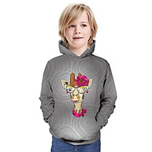 Kids Boys' Hoodie  Sweatshirt Long Sleeve Giraffe 3D Print Floral Animal Print Gray Children Tops Summer Active Daily Wear Regular Fit 3-13 Years miniinthebox