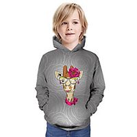 Kids Boys' Hoodie  Sweatshirt Long Sleeve Giraffe 3D Print Floral Animal Print Gray Children Tops Summer Active Daily Wear Regular Fit 3-13 Years miniinthebox - thumbnail