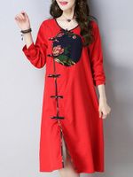 Vintage Printed Chinese Frog Long Sleeve Dress