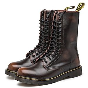 Men's Boots Biker boots Motorcycle Boots Retro Work Boots Walking Casual Daily Leather Comfortable Booties  Ankle Boots Loafer Dark Red Red Brown Black Spring Fall Lightinthebox
