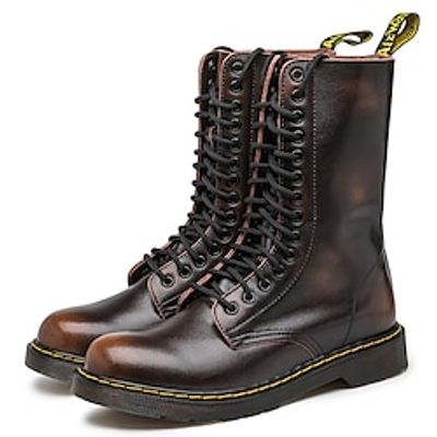 Men's Boots Biker boots Motorcycle Boots Retro Work Boots Walking Casual Daily Leather Comfortable Booties  Ankle Boots Loafer Dark Red Red Brown Black Spring Fall Lightinthebox