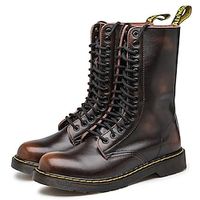 Men's Boots Biker boots Motorcycle Boots Retro Work Boots Walking Casual Daily Leather Comfortable Booties  Ankle Boots Loafer Dark Red Red Brown Black Spring Fall Lightinthebox - thumbnail
